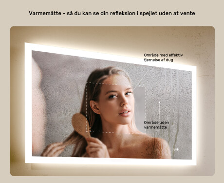 Firkantet LED-lysbadværelsesspejl 120x70 cm med Dual color, Berøringskontakt, Varmemåtte #5