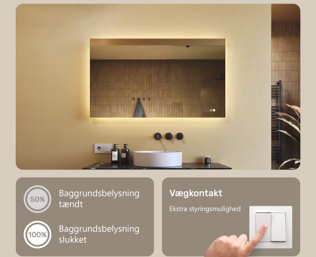 Rektangulært badeværelsesspejl med LED-belysning 80x60/60x80 cm, tofarvet, berøringskontakt, varmemåtte #3