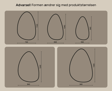Uregelmæssigt spejl med belysning, 64×104 cm, tofærdet, touch‑knap, varmemåtte #10