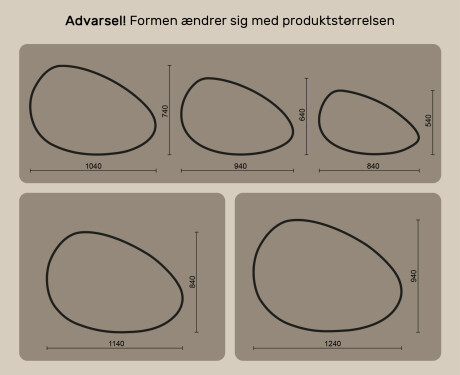 Uregelmæssigt spejl med belysning, 114×84 cm, tofarvet, touch‑knap, varmemåtte #10