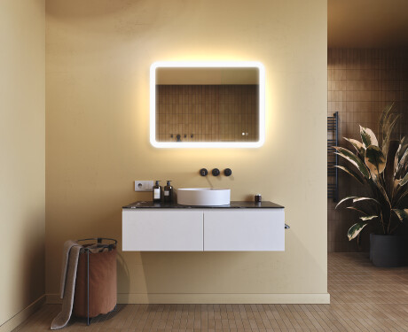 Afrundet badeværelsesspejl med LED-belysning, 80×60 cm, tofarvet, touch‑knap, varmemåtte #9