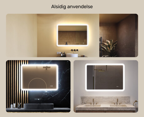 Afrundet badeværelsesspejl med LED‑belysning, 100×70 cm, tofarvet, touch‑knap, varmemåtte #2