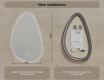 Uregelmæssigt spejl med belysning, 64×104 cm, tofarvet, touch‑knap, varmemåtte #8