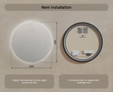 Rundt oplyst badeværelsesspejl 60 cm med neutral lysfarve 4500K #6