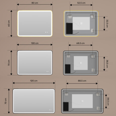 Afrundet LED-spejl med baggrundsbelysning - 80x60/100x70/120x70 cm i en sølvfarvet aluminiumsramme #3