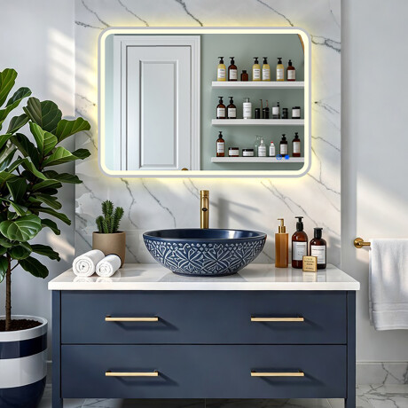 Afrundet LED-spejl med baggrundsbelysning - 80x60/100x70/120x70 cm i en sølvfarvet aluminiumsramme #8