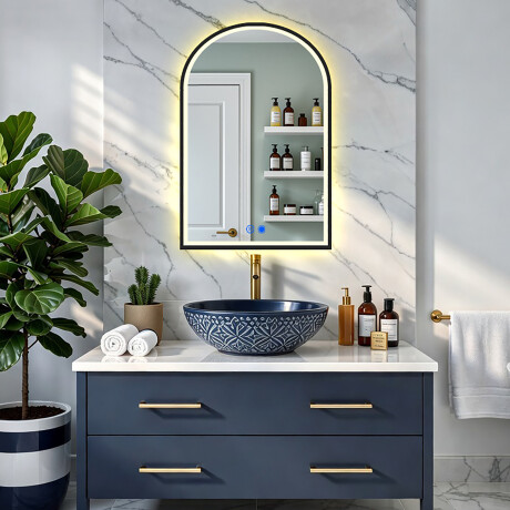 Uregelmæssigt spejl med LED-belysning i en sort aluminiumsramme #8