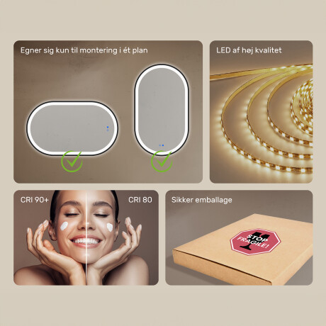 Ovalt LED-belyst spejl i en sort aluminiumsramme #7