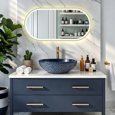 Ovalt LED-belyst spejl – 50x80/50x100 cm i en sølvfarvet aluminiumsramme #8