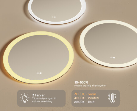 Runde badeværelsesspejle med LED-belysning  med Dual color, Berøringskontakt, Varmemåtte #3
