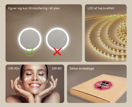 Runde badeværelsesspejle med LED-belysning  med Dual color, Berøringskontakt, Varmemåtte #6