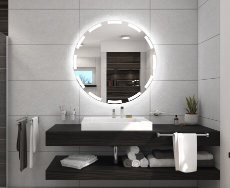 Rundt spejl med lys til badeværelse batteridrevne L117 #5