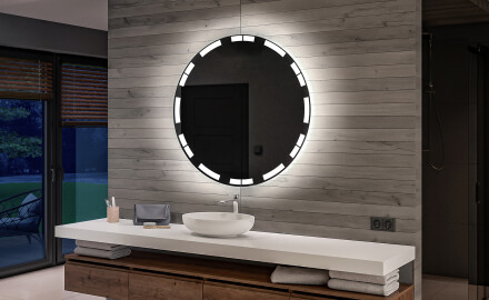 Rundt spejl med lys til badeværelse batteridrevne L121
