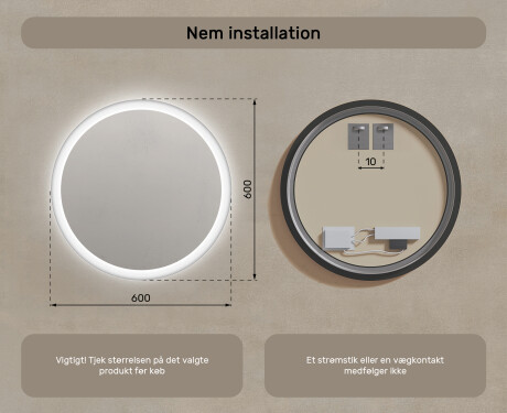 Rundt vægspejle med LED lys 60cm med koldt LED-lys 7000K, varmt lys 3000K eller neutralt lys 4500K #7