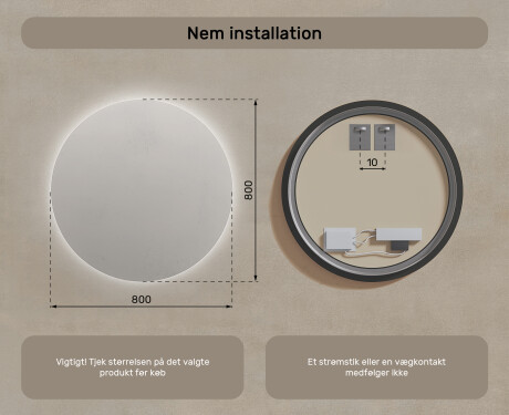 Rundt vægspejle med LED lys 80cm med koldt LED-lys 7000K, varmt lys 3000K eller neutralt lys 4500K #7