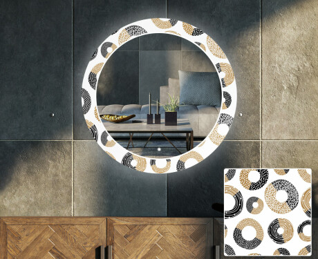 Rundt dekorativt spejl med LED baggrundsbelysning til stuen - donuts #1