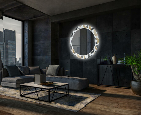 Rundt dekorativt spejl med LED baggrundsbelysning til stuen - donuts #12