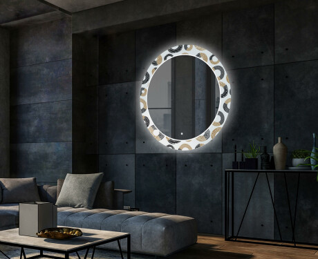 Rundt dekorativt spejl med LED baggrundsbelysning til stuen - donuts #2