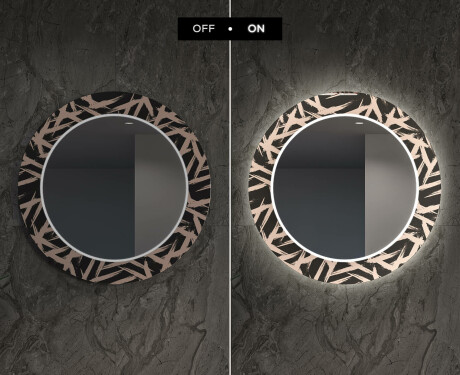 Rundt dekorativt spejl med LED baggrundsbelysning til stuen - lines #7
