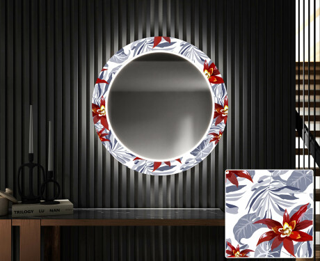 Rundt dekorativt spejl med LED baggrundsbelysning til entreen - sea flowers #1