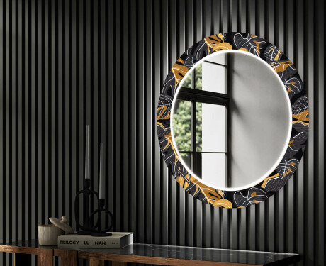 Rundt dekorativt spejl med LED baggrundsbelysning til entreen - autumn jungle #2