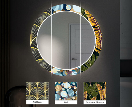 Rundt designer spejl med lys til entre - Autumn jungle #6