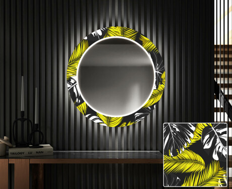 Rundt dekorativt spejl med LED baggrundsbelysning til entreen - gold jungle #1