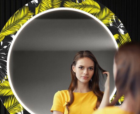 Rundt dekorativt spejl med LED baggrundsbelysning til entreen - gold jungle #12