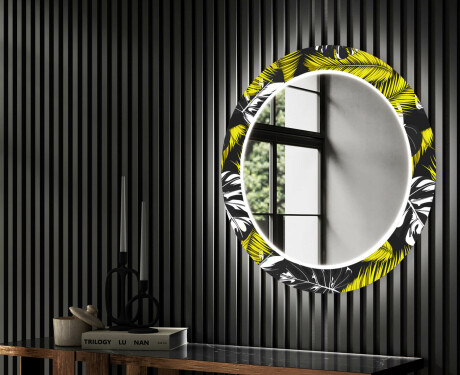 Rundt dekorativt spejl med LED baggrundsbelysning til entreen - gold jungle #2