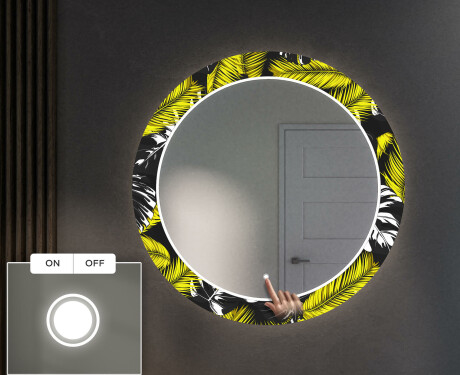 Rundt dekorativt spejl med LED baggrundsbelysning til entreen - gold jungle #4
