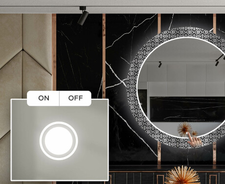 Rundt dekorativt spejl med LED baggrundsbelysning til spisestuen - black and white mosaic #4