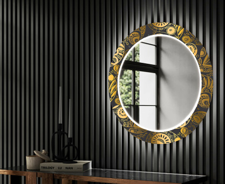 Rundt dekorativt spejl med LED baggrundsbelysning til entreen - ancient pattern #2