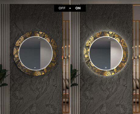 Rundt dekorativt spejl med LED baggrundsbelysning til entreen - ancient pattern #7