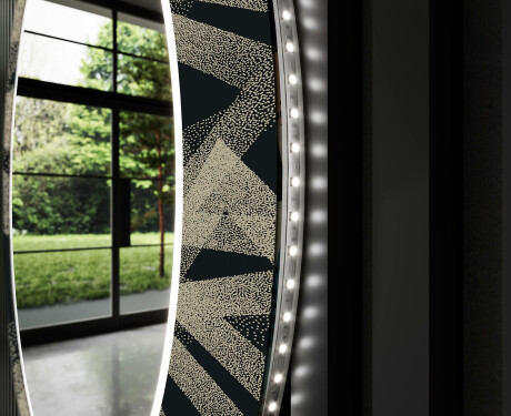 Rundt dekorativt spejl med LED baggrundsbelysning til stuen - dotted triangles #11