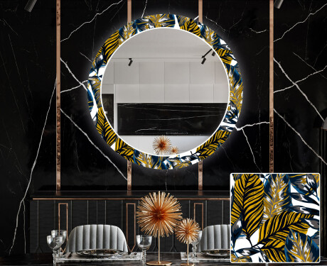 Dekorations spejl rundt spisebord med LED - Colorful leaves #1