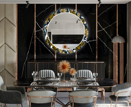 Rundt dekorativt spejl med LED baggrundsbelysning til spisestuen - colorful leaves #12