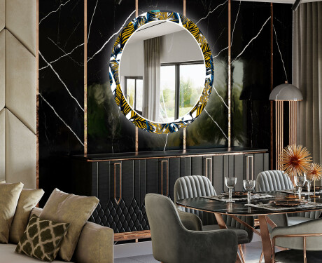 Dekorations spejl rundt spisebord med LED - Colorful leaves #2