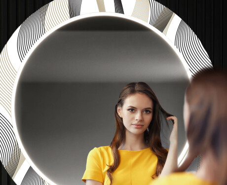Rundt dekorativt spejl med LED baggrundsbelysning til entreen - waves #12