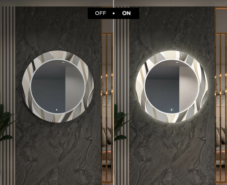 Rundt dekorativt spejl med LED baggrundsbelysning til entreen - waves #7