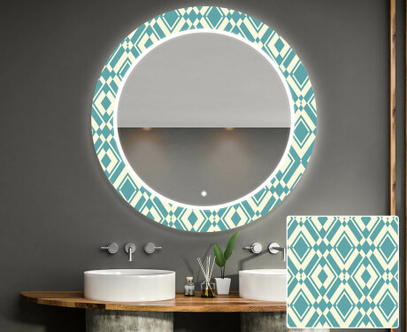 Rundt dekorativt spejl med LED baggrundsbelysning til badeværelset - abstract seamless #1