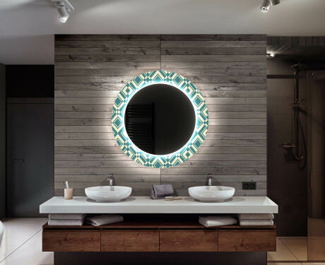 Rundt dekorativt spejl med LED baggrundsbelysning til badeværelset - abstract seamless #12