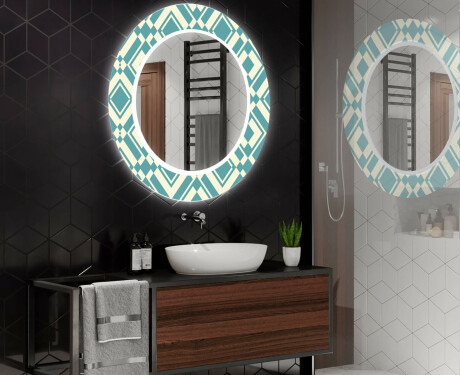 Rundt dekorativt spejl med LED baggrundsbelysning til badeværelset - abstract seamless #2