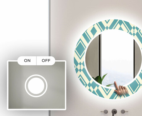 Rundt dekorativt spejl med LED baggrundsbelysning til badeværelset - abstract seamless #4