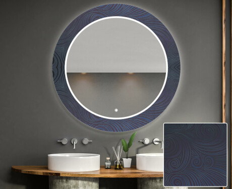 Dekorations spejl rundt badeværelse med LED - Blue drawing #1