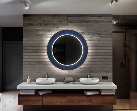 Dekorations spejl rundt badeværelse med LED - Blue drawing #12