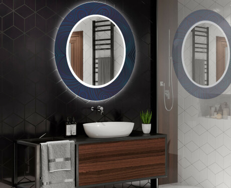 Dekorations spejl rundt badeværelse med LED - Blue drawing #2