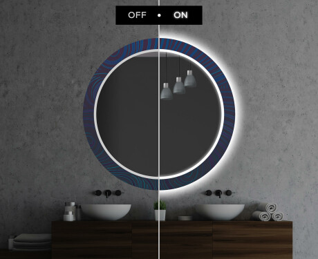 Dekorations spejl rundt badeværelse med LED - Blue drawing #7
