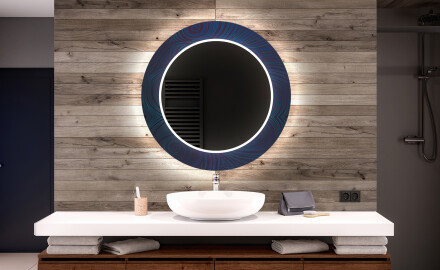 Dekorations spejl rundt badeværelse med LED - Blue drawing