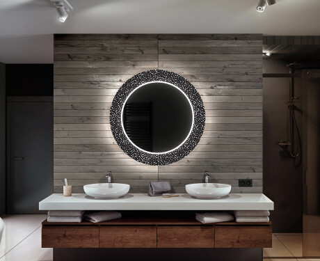 Rundt designer spejl med lys til badeværelse - Dotts #12