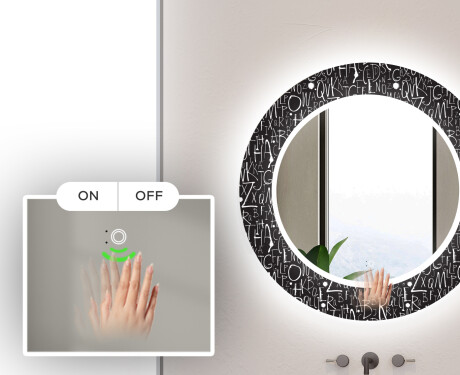 Rundt designer spejl med lys til badeværelse - Dotts #5